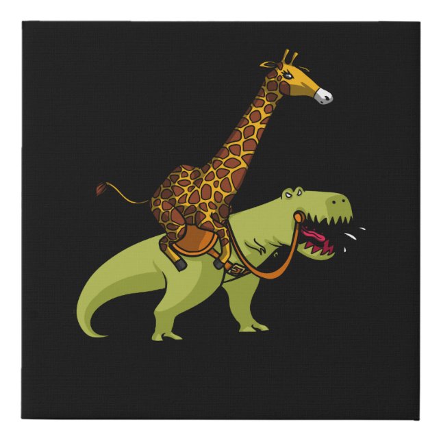 Giraffe Riding T-Rex Dinosaur Funny Animals Faux Canvas Print (Front)