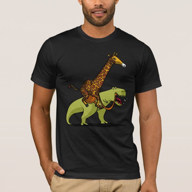 Giraffe Riding T-Rex Dinosaur Funny Animals T-Shirt (Front)