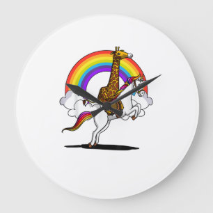 Giraffe Riding Unicorn Magical Rainbow Funny Boys  Large Clock