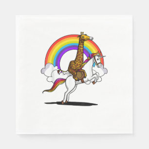 Giraffe Riding Unicorn Magical Rainbow Funny Boys Napkins