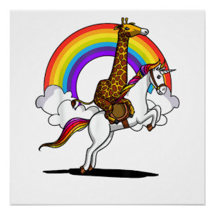 Giraffe Riding Unicorn Magical Rainbow Funny Boys Poster