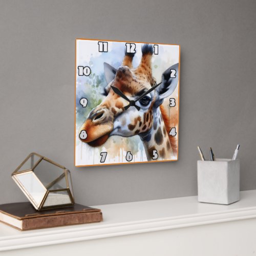 Giraffe roaming the African savanna Square Wall Clock