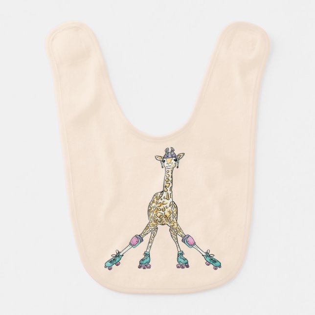giraffe roller skate baby bib  (Front)