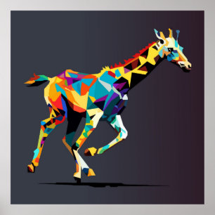 Giraffe running pop art poster