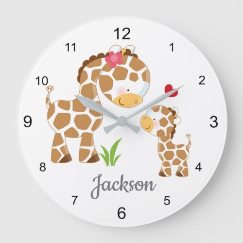 Giraffe Safari Animal Baby Nursery Large Clock