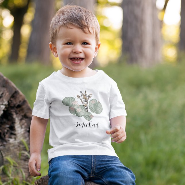 Giraffe Safari Animal Botanical Birthday Baby T-Shirt (Creator Uploaded)