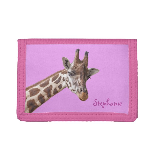 Giraffe Safari Animal Girly Name Tri-fold Wallet (Front)