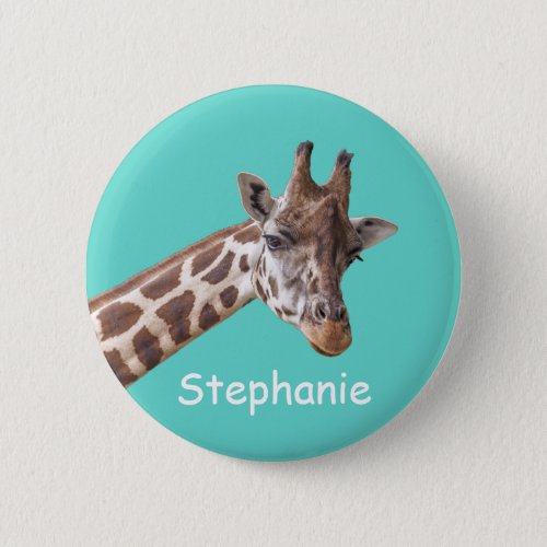 Giraffe Safari Animal on Teal Personalized Name Button