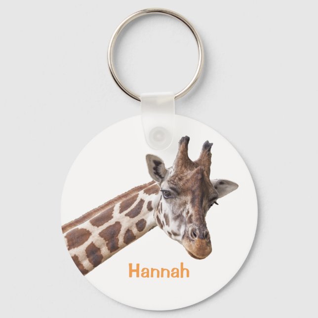 Giraffe Safari Animal Personalized Girly Name Keychain (Front)