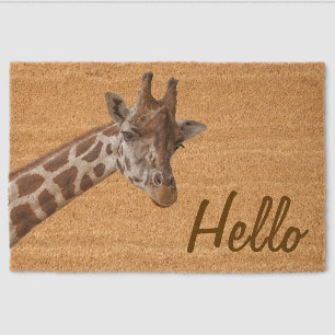 Giraffe Safari Animal Portrait Hello Fiber Doormat