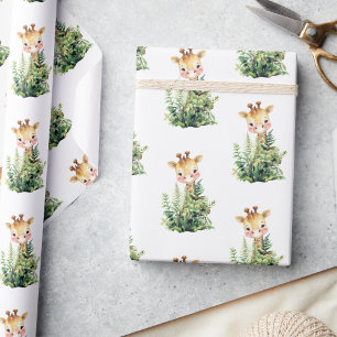 Giraffe Safari Animal Watercolor Baby Shower Wrapping Paper
