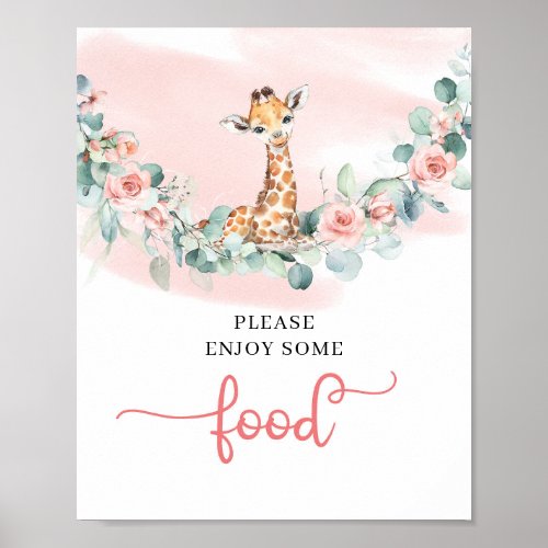 Giraffe Safari Animals Girl Baby Shower food sign