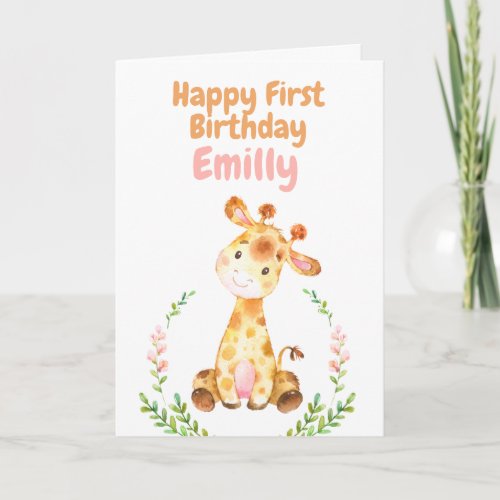 Giraffe Safari Baby Happy 1st Birthday Card