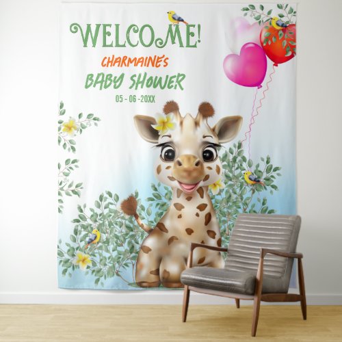 Giraffe Safari Baby Shower Background Tapestry
