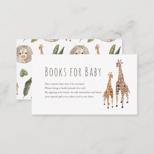 Giraffe Safari Baby Shower Books for Baby Enclosure Card