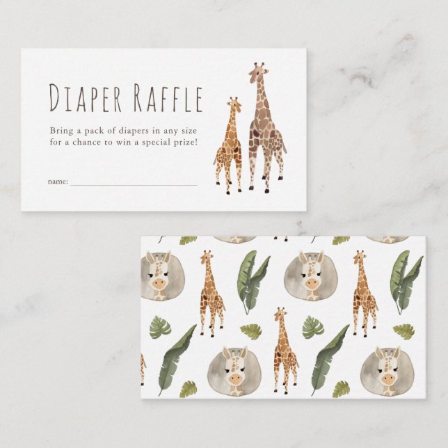 Giraffe Safari Baby Shower Diaper Raffle Ticket Enclosure Card (Front/Back)