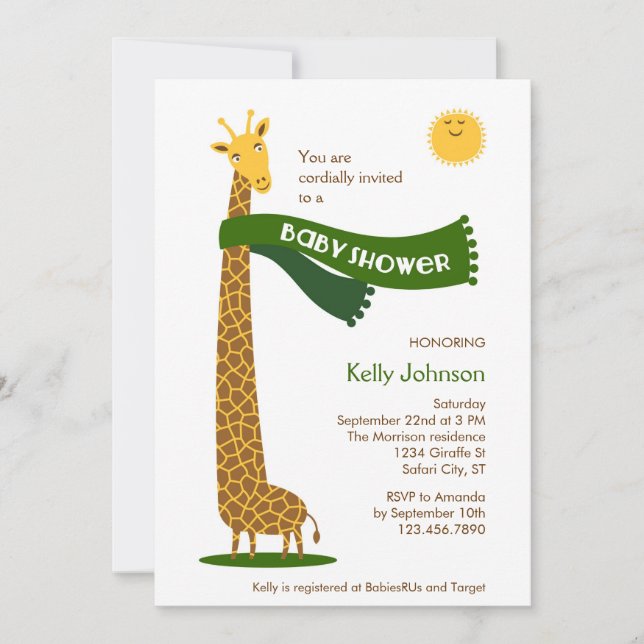 Giraffe Safari Baby Shower Invitation (Front)