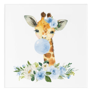 Giraffe, Safari, Blue Bubble Gum, Boy Nursery Acrylic Print