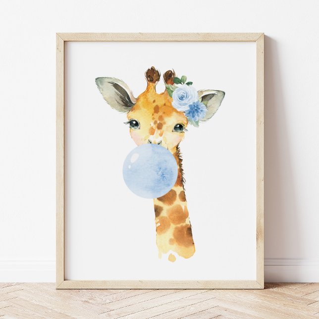 Giraffe, Safari, Blue Bubble Gum, Boy Nursery Poster (Creator Uploaded)