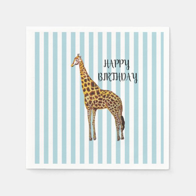 Giraffe Safari Blue Stripe Birthday Party  Napkins (Front)