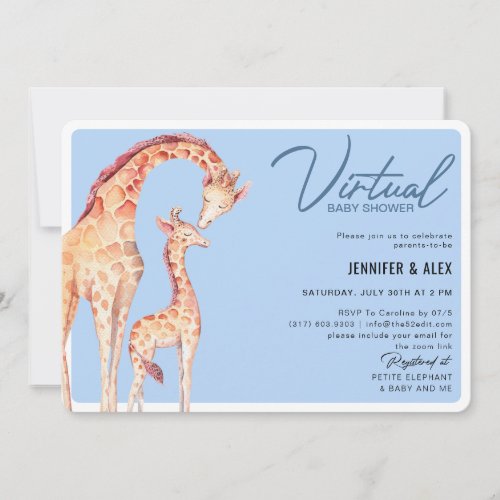 Giraffe Safari Blue Virtual Baby Shower Invitation