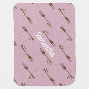 Giraffe Safari Custom Name Girl Pink Baby Blanket