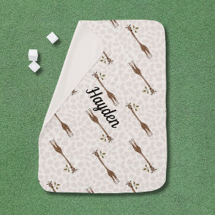 Giraffe Safari Custom Name Neutral Cream White Baby Blanket