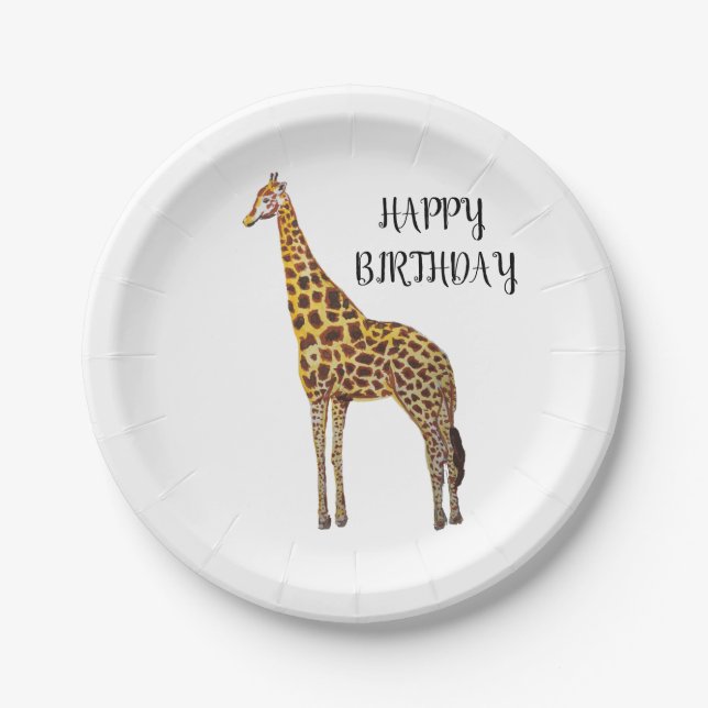 Giraffe Safari Happy Birthday Party Plates (Front)