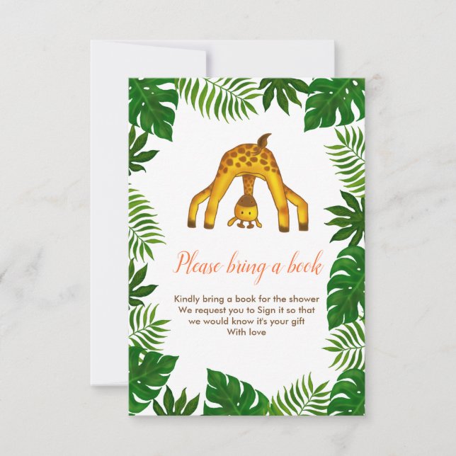 Giraffe Safari Jungle Baby Shower Bring A Book Invitation (Front)