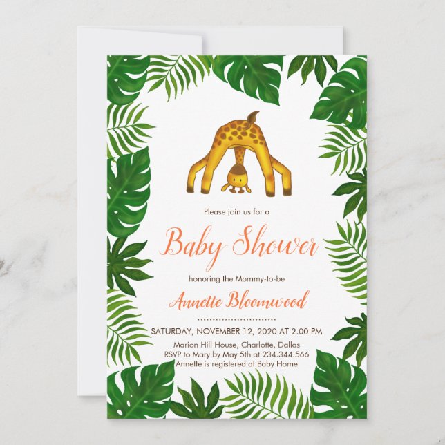 Giraffe Safari Jungle Baby Shower Invitation (Front)