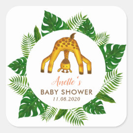 Giraffe Safari Jungle Baby Shower Square Sticker