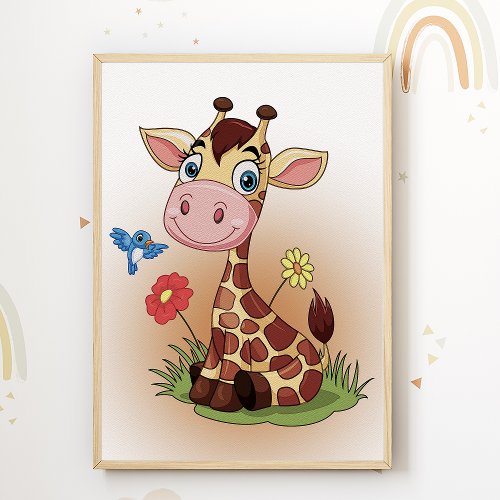 Giraffe Safari Nursery Poster Print Kids Room