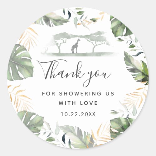 Giraffe Safari Palm Leaves Baby Shower Favor Classic Round Sticker