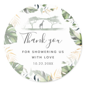 Giraffe Safari Palm Leaves Baby Shower Favor Classic Round Sticker