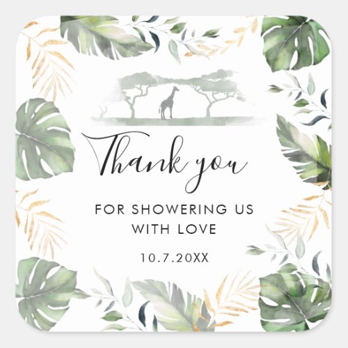 Giraffe Safari Palms Baby Shower Favor Square Sticker