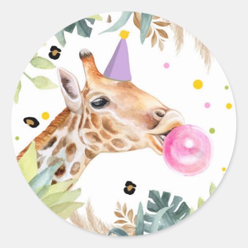 Giraffe Safari Party Animal Birthday Favor Decor Classic Round Sticker