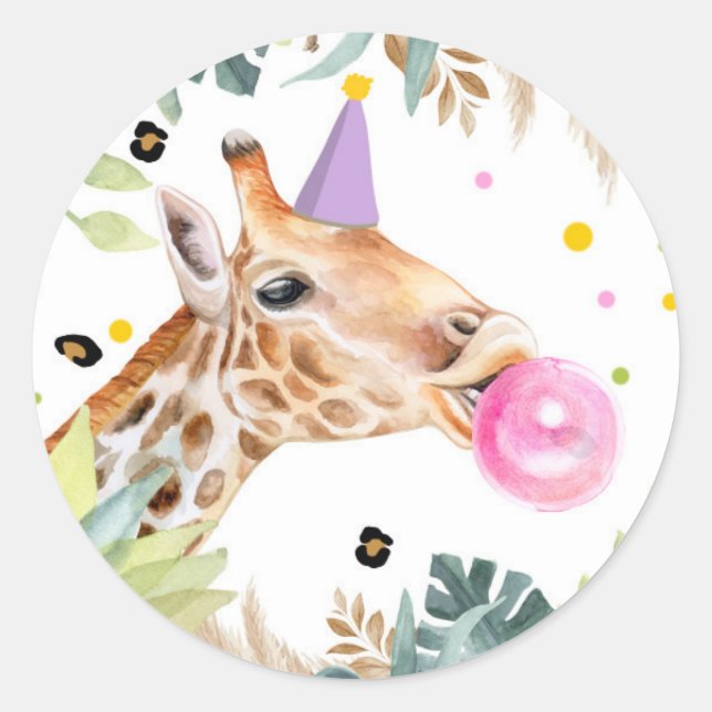 Giraffe Safari Party Animal Birthday Favor Decor Classic Round Sticker (Front)
