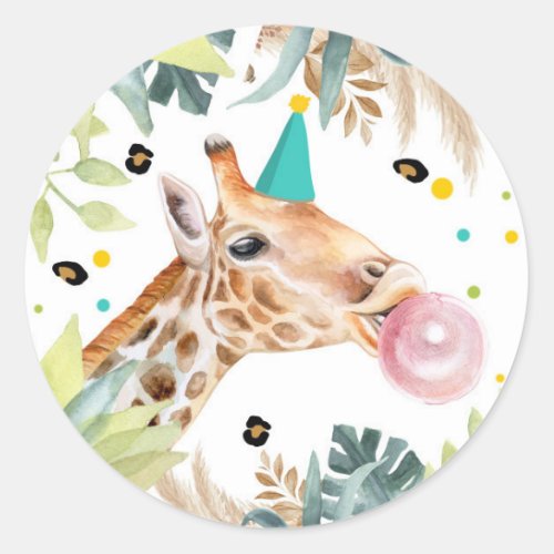 Giraffe Safari Party Animal Birthday Favor Decor Classic Round Sticker