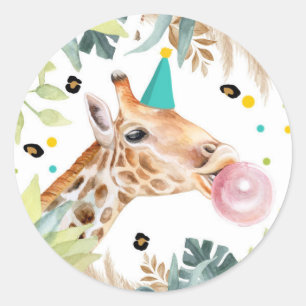 Giraffe Safari Party Animal Birthday Favor Decor Classic Round Sticker