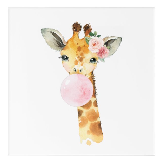 Giraffe, Safari, Pink Bubble Gum, Girl Nursery Acrylic Print (Front)