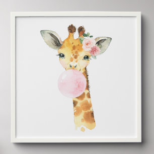 Giraffe, Safari, Pink Bubble Gum, Girl Nursery Peel And Stick Photo Tile