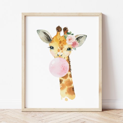 Giraffe Safari Pink Bubble Gum Girl Nursery Photo Print
