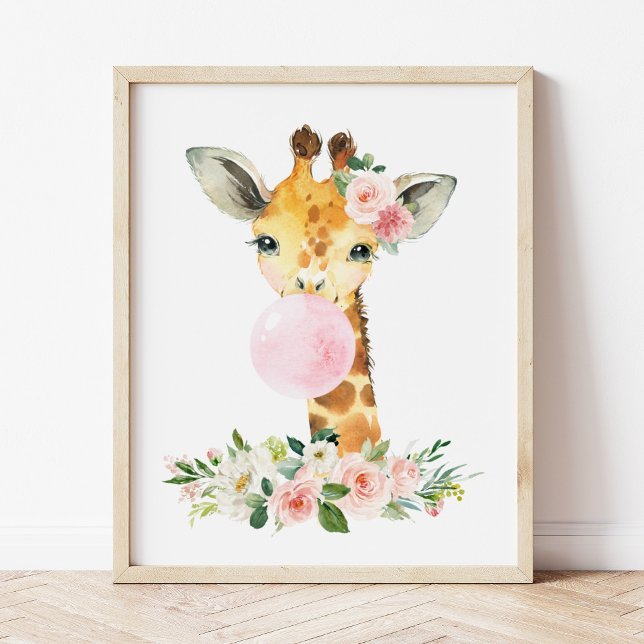 Giraffe, Safari, Pink Bubble Gum, Girl Nursery Poster (Creator Uploaded)