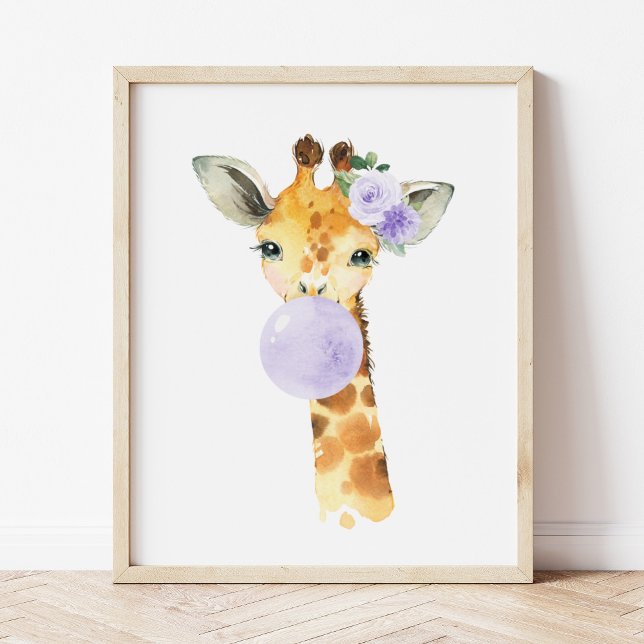 Giraffe, Safari, Purple Bubble Gum, Gender Neutral Poster (Creator Uploaded)