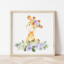 Giraffe, Safari, Purple Flowers, Gender Neutral