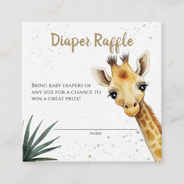 Giraffe Safari Sage Green Diaper Raffle Ticket Enclosure Card (Front)
