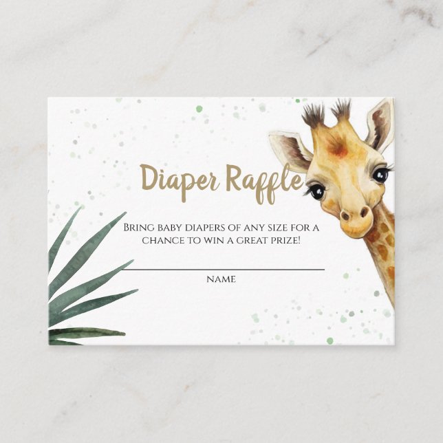 Giraffe Safari Sage Green Diaper Raffle Ticket Enclosure Card (Front)