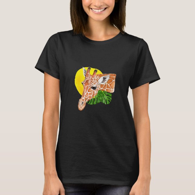 Giraffe Safari Sun With Monstera Leaves Nature T-Shirt (Front)