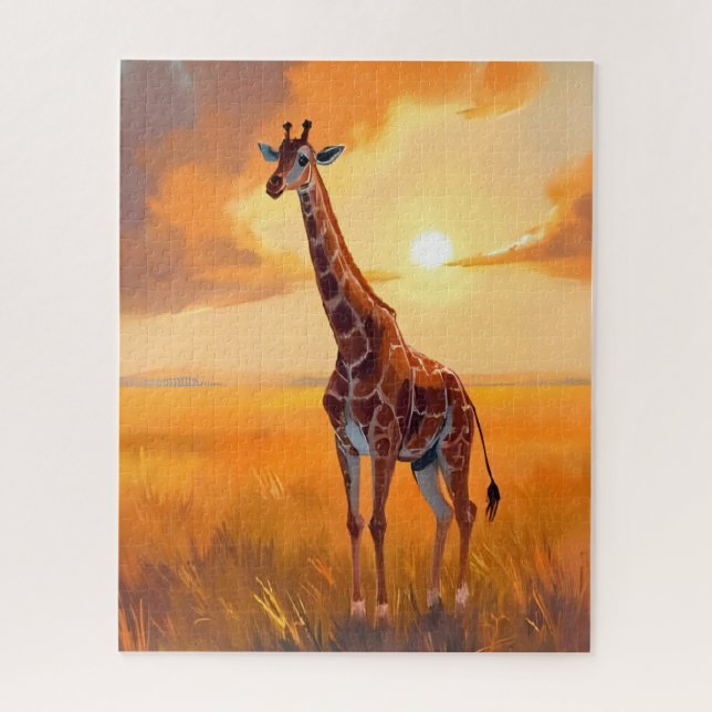 Giraffe Safari Sunset Animal Painting Jigsaw Puzzle (Vertical)