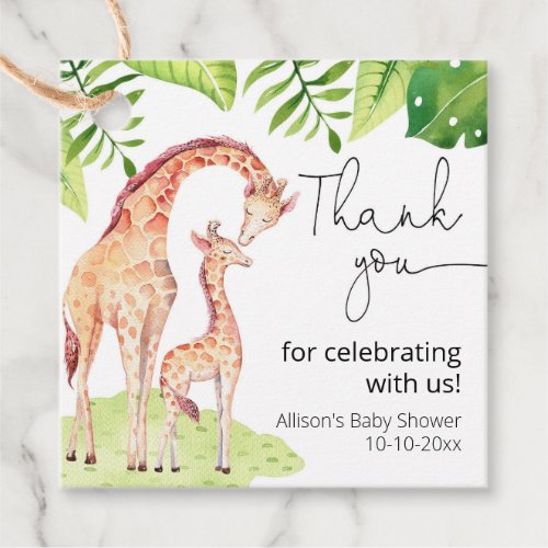 Giraffe safari tropical green leaves baby shower favor tags